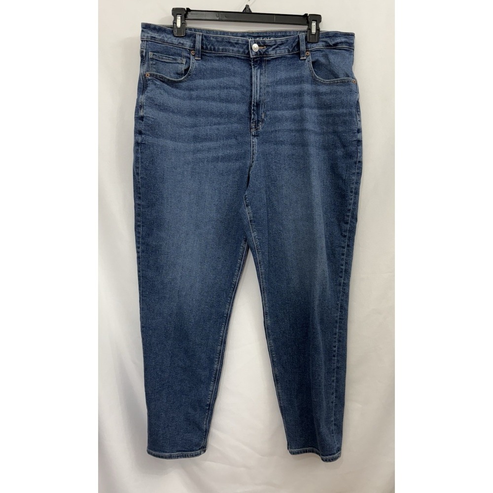 American Eagle Mom Jeans High Rise Stretch Womens Size 20 Long Blue‎ Meas 39X29